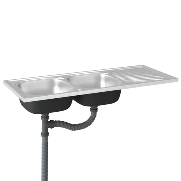 køkkenvask med 2 bassiner 1200x500x155 mm rustfrit stål sølv