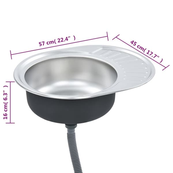 køkkenvask med strainer og vandlås oval rustfrit stål
