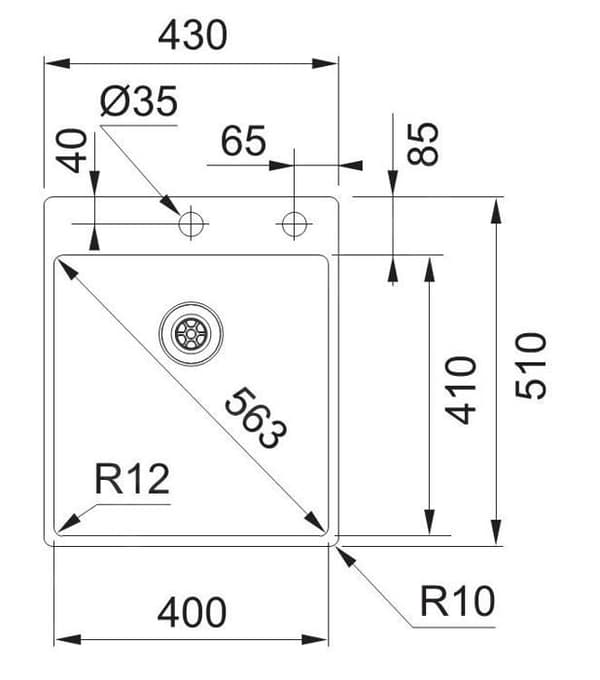 Inbyggd diskho - Franke - BXX 210/610-40 TL - Rostfritt stål - 1 fack - 430x510 mm