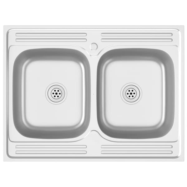 vidaXL køkkenvask med 2 bassiner 800x600x155 mm rustfrit stål sølv -  Køkkenvaske & arbejdsvaske