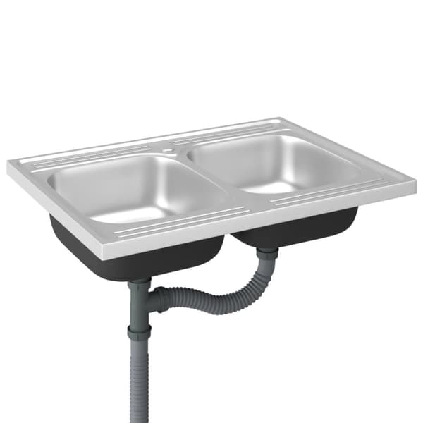 vidaXL køkkenvask med 2 bassiner 800x600x155 mm rustfrit stål sølv -  Køkkenvaske & arbejdsvaske