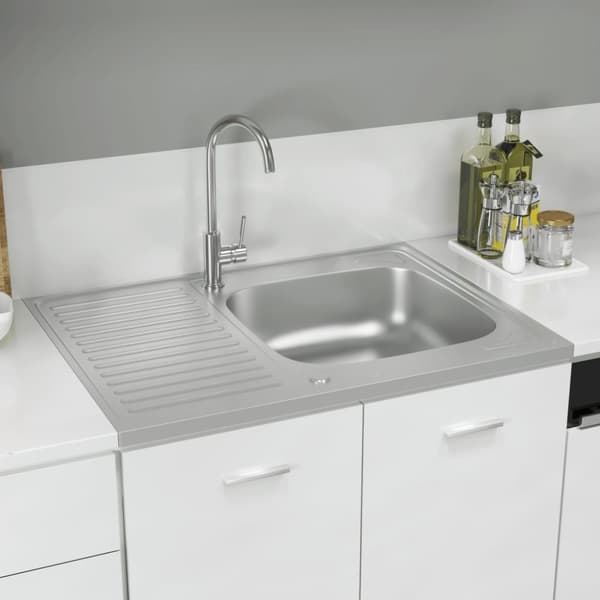 vidaXL køkkenvask med afløbssæt 800x600x155 mm rustfrit stål sølv -  Køkkenvaske & arbejdsvaske
