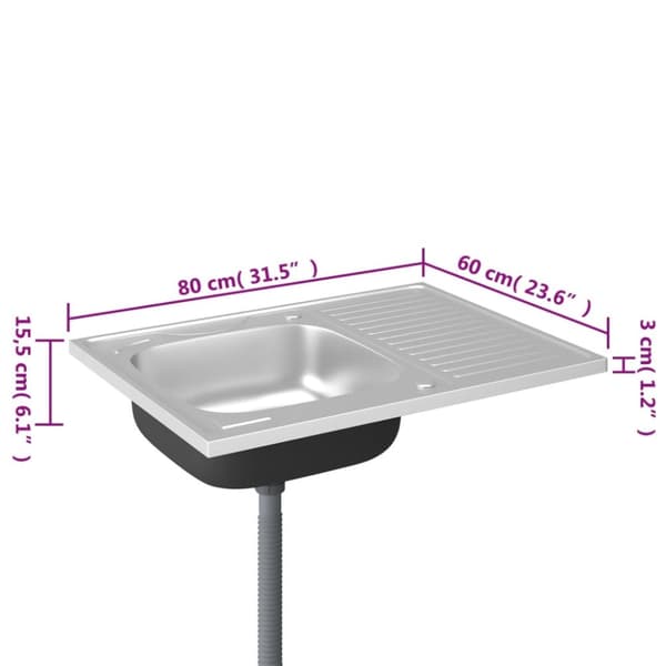 vidaXL køkkenvask med afløbssæt 800x600x155 mm rustfrit stål sølv -  Køkkenvaske & arbejdsvaske
