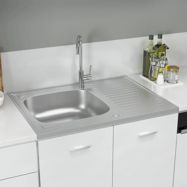 vidaXL køkkenvask med afløbssæt 800x600x155 mm rustfrit stål sølv -  Køkkenvaske & arbejdsvaske