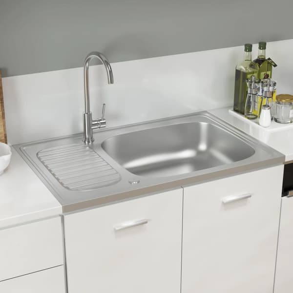 vidaXL køkkenvask med afløbssæt 800x500x155 mm rustfrit stål sølv -  Køkkenvaske & arbejdsvaske