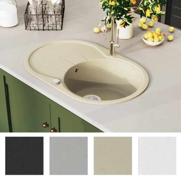 vidaXL køkkenvask granit enkelt vask oval beige - Køkkenvaske & arbejdsvaske