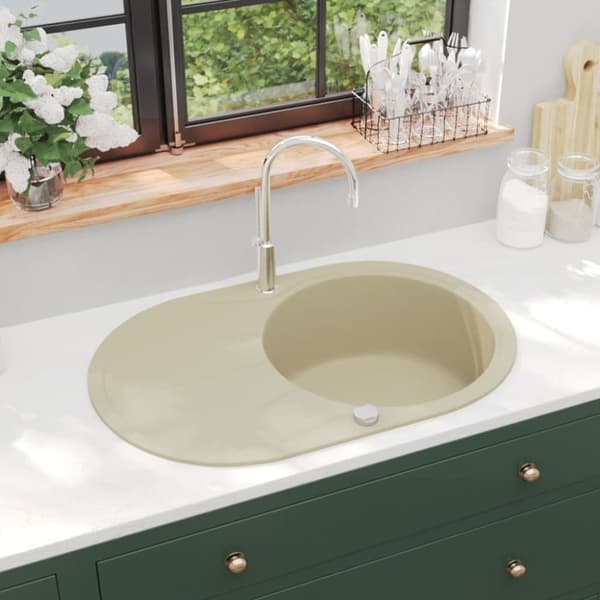 vidaXL køkkenvask granit enkelt vask oval beige - Køkkenvaske & arbejdsvaske