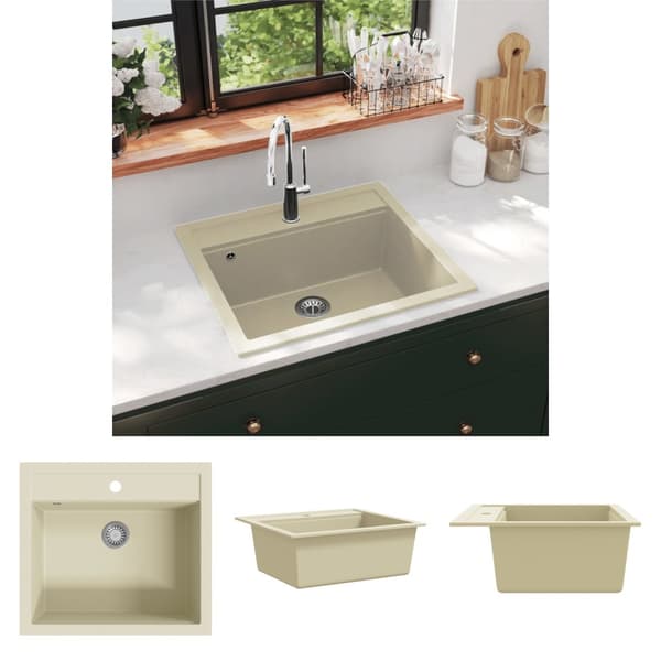 The Living Store køkkenvask granit enkelt vask beige - Køkkenvaske & arbejdsvaske