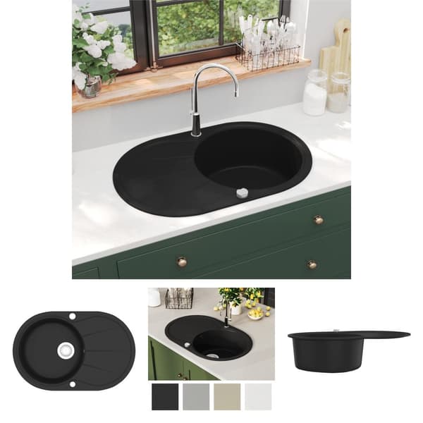 The Living Store køkkenvask enkelt vask oval granit sort -  Køkkenvaske & arbejdsvaske