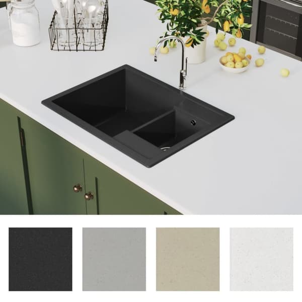 The Living Store dobbelt køkkenvask med overløbshul granit sort -  Køkkenvaske & arbejdsvaske