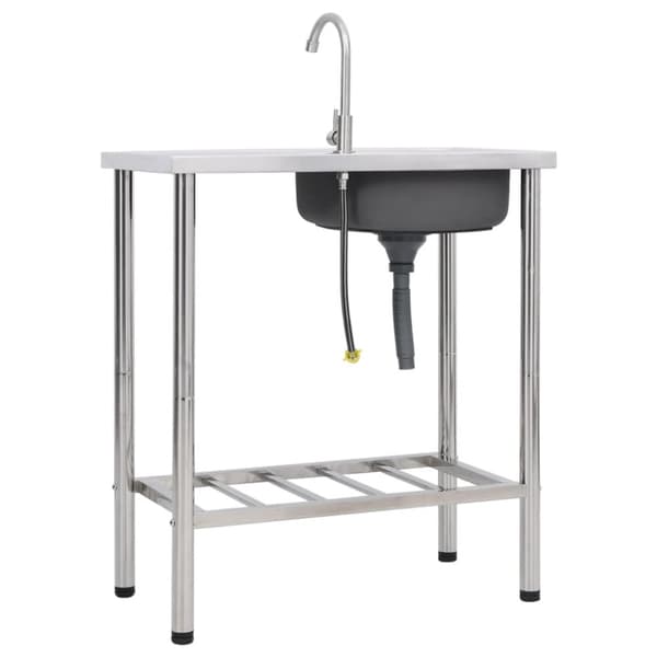 The Living Store campingvask med hane enkelt vask rustfrit stål -  Køkkenvaske & arbejdsvaske