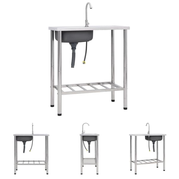 The Living Store campingvask med hane enkelt vask rustfrit stål -  Køkkenvaske & arbejdsvaske