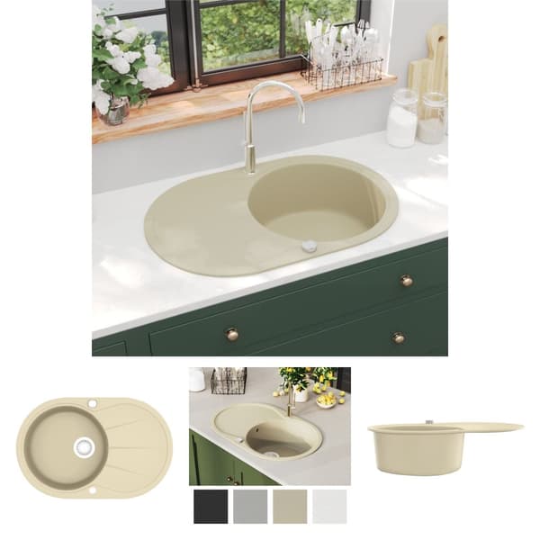 The Living Store køkkenvask granit enkelt vask oval beige -  Køkkenvaske & arbejdsvaske
