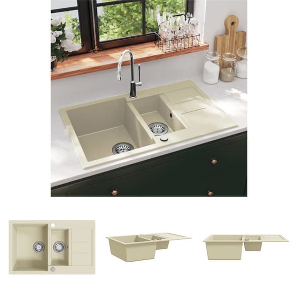 The Living Store køkkenvask granit dobbelt vask beige - Køkkenvaske & arbejdsvaske