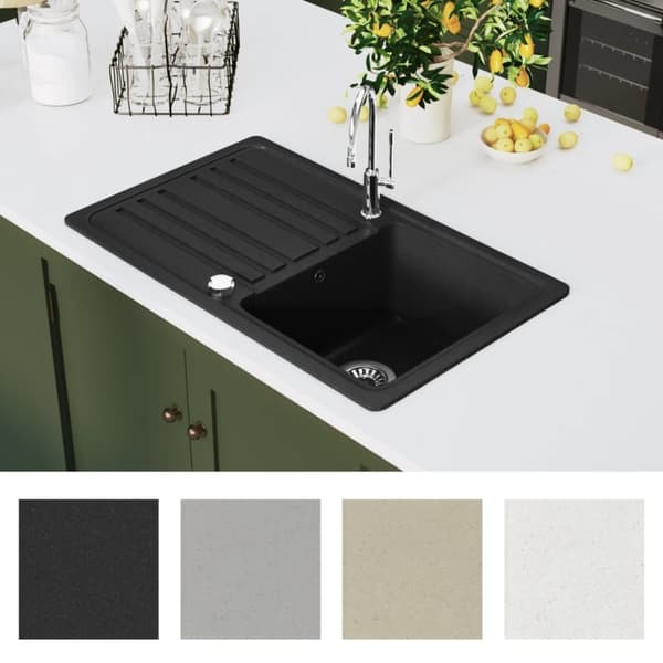 Køkkenvask i granit med afløbsbakke reversibel sort - - Home & Living