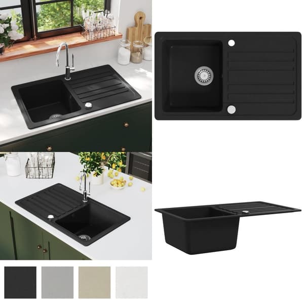 Køkkenvask i granit med afløbsbakke reversibel sort - - Home & Living