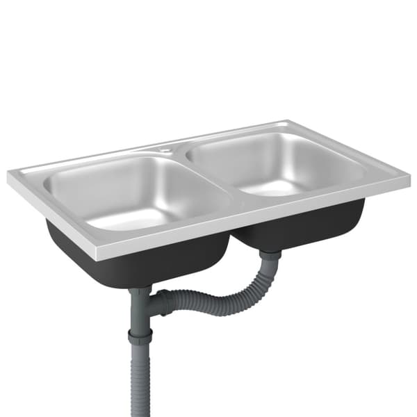 Køkkenvask med 2 bassiner 800x500x155 mm rustfrit stål sølv - Køkkenvask - Køkkenvaske - Home & Living