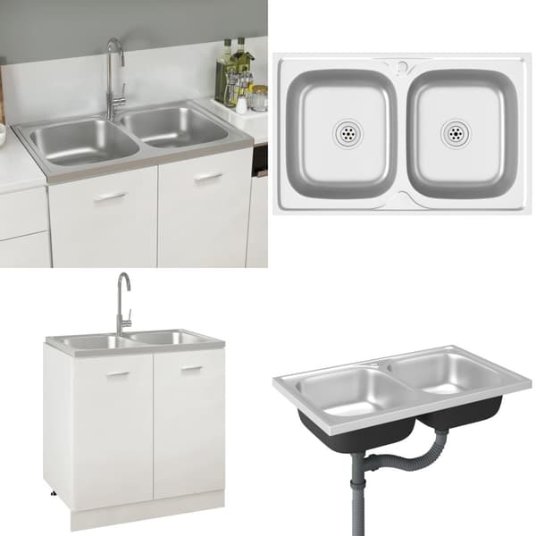 Køkkenvask med 2 bassiner 800x500x155 mm rustfrit stål sølv - Køkkenvask - Køkkenvaske - Home & Living