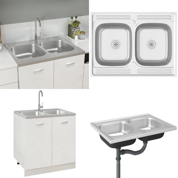 Køkkenvask med 2 bassiner 800x600x155 mm rustfrit stål sølv - Køkkenvask - Køkkenvaske - Home & Living