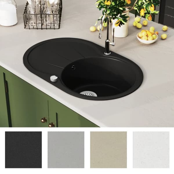Køkkenvask enkelt vask oval granit sort - Køkkenvask - Køkkenvaske - Home & Living