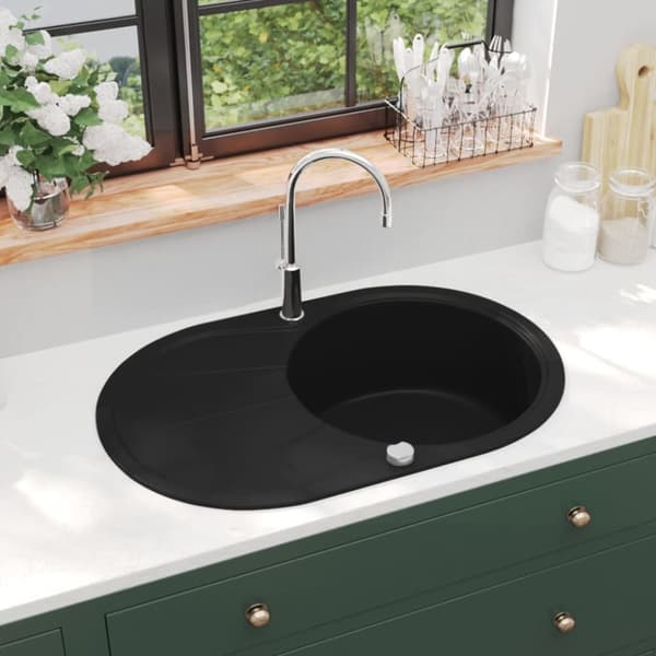 Køkkenvask enkelt vask oval granit sort - Køkkenvask - Køkkenvaske - Home & Living