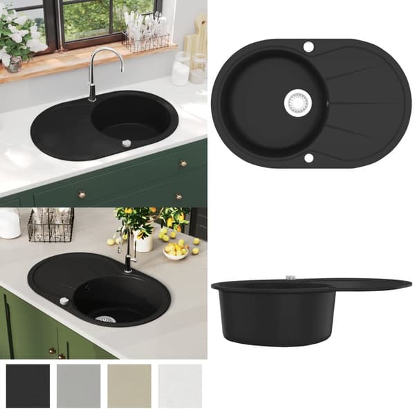 Køkkenvask enkelt vask oval granit sort - Køkkenvask - Køkkenvaske - Home & Living