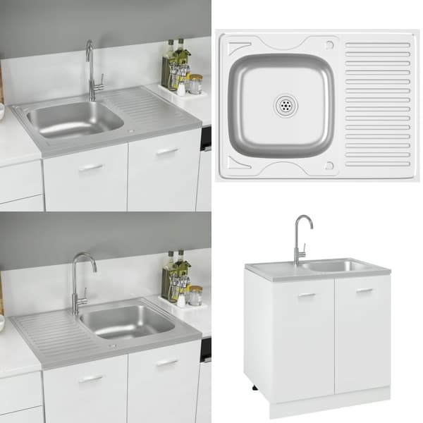 Køkkenvask med afløbssæt 800x600x155 mm rustfrit stål sølv - Køkkenvask - Køkkenvaske - Home & Living