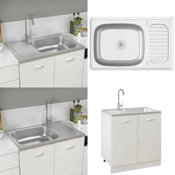 Køkkenvask med afløbssæt 800x500x155 mm rustfrit stål sølv - Køkkenvask - Køkkenvaske - Home & Living