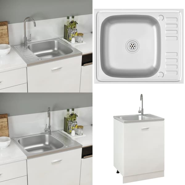 Køkkenvask med afløbssæt 500x600x155 mm rustfrit stål sølv - Køkkenvask - Køkkenvaske - Home & Living