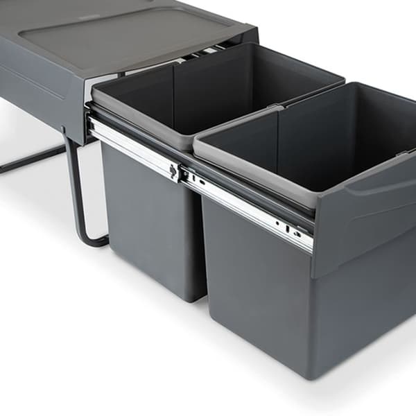 -Emuca Soportråg för källsortering med underbyggd montering och manuell tömning för kökskomponenter Recycle, 2x15 liter, Grå plast