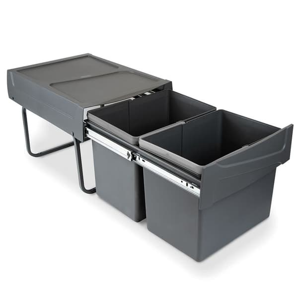 -Emuca Soportråg för källsortering med underbyggd montering och manuell tömning för kökskomponenter Recycle, 2x15 liter, Grå plast