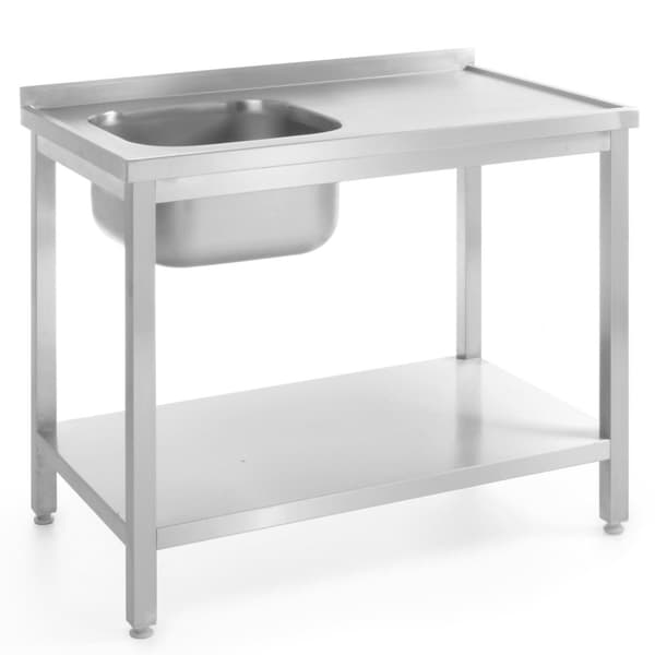 Væghængt catering bordplade med vask og hylde, skrues 80x60x85 cm VENSTRE - Hendi 812495