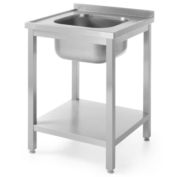 Bord, stålbordplade med en vask 600x600mm og hylde - Hendi 811856