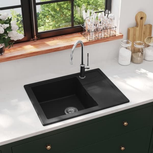 Diskho med bräddavlopp oval svart granit