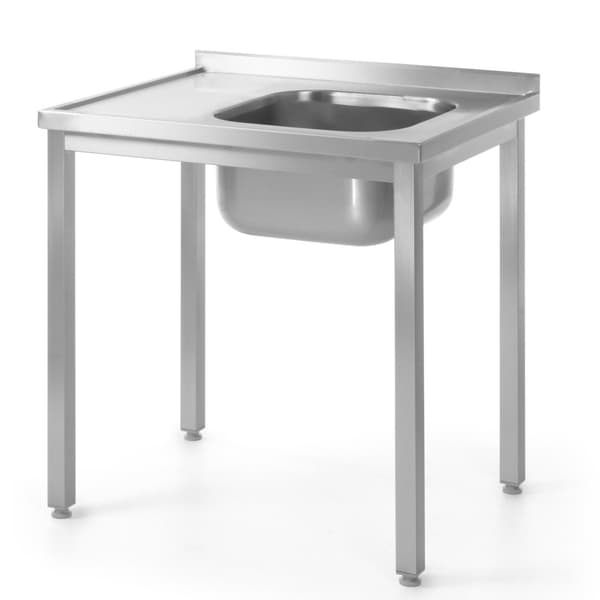 Stål køkkenbordplade med vask 100x60cm HØJRE - Hendi 811573