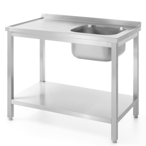 Bord, stålbordplade til bryggers med én vask og hylde 100x60cm HØJRE - Hendi 811870
