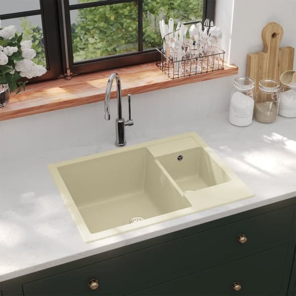 Diskho med bräddavlopp dubbla hoar beige granit