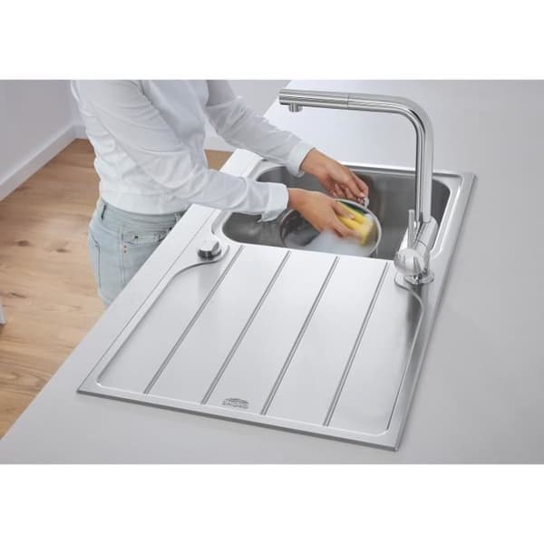 GROHE diskbänk i rostfritt stål K500 31571SD1 - Inbyggd - 1 skål - Vändbar avloppsinstallation - 86x50 cm - Rostfritt stål