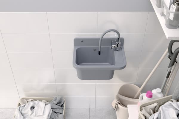 AVLOPPSBRUN TEKNISK KAMMARE GRÅ KÖKSKRAN ELASTISK TAPPKÄRNA