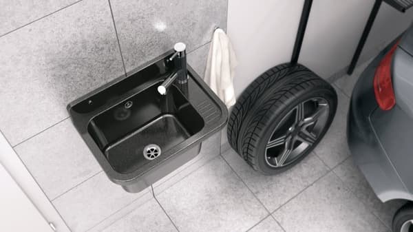 AVLOPPSBEHÅLLARE SVART TVÄTTSTUGA garage pannrum KRAAN utdragbar AVLOPPSRÖR
