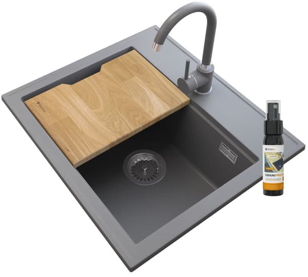 FOXAL GRÅ GRANIT SPOELBÄNK + GRÅ KRAAN
