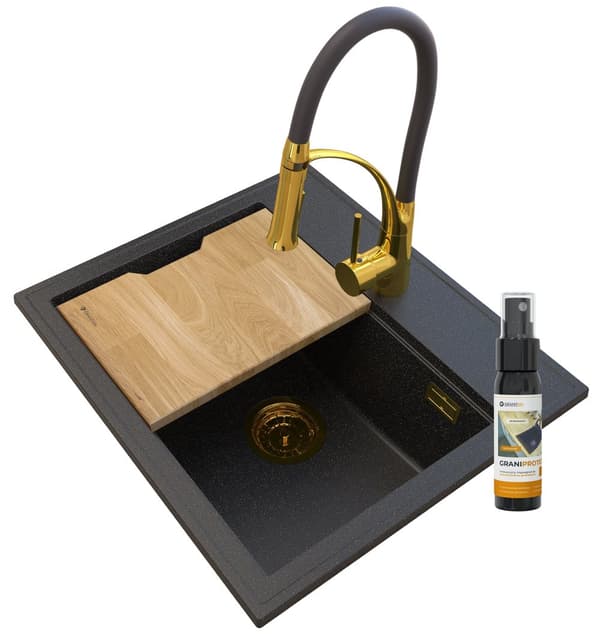 DISKHO GRANIT FOXAL GOLDEN LINE + KRAAN NEXO guld