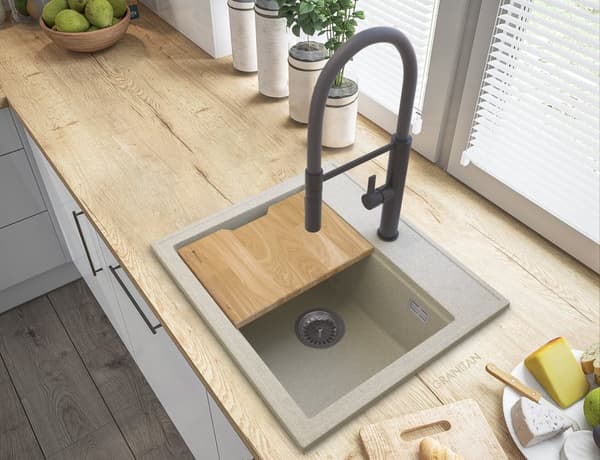 FOXAL beige VASK GRANIT + HØJ SORT ARMATUR
