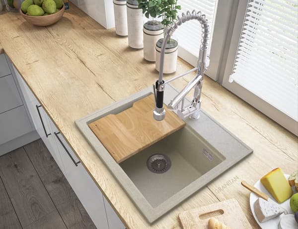 FOXAL beige VASK GRANIT +BATTERI SPIRAL DUO KROM