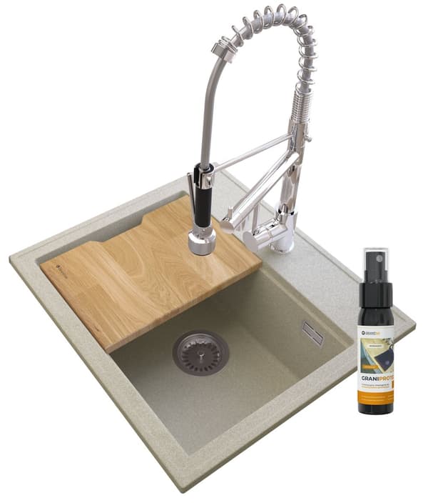 FOXAL beige VASK GRANIT +BATTERI SPIRAL DUO KROM