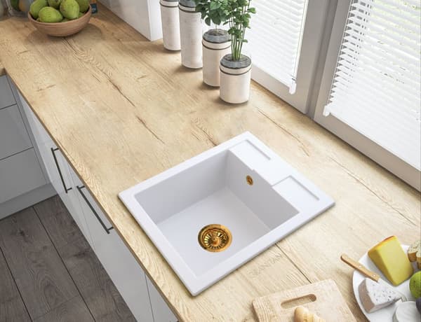 Vask GRANIT hvid BEST vandhane dispenser guld