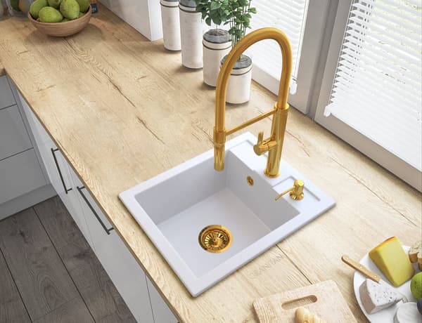 Vask GRANIT hvid BEST vandhane dispenser guld