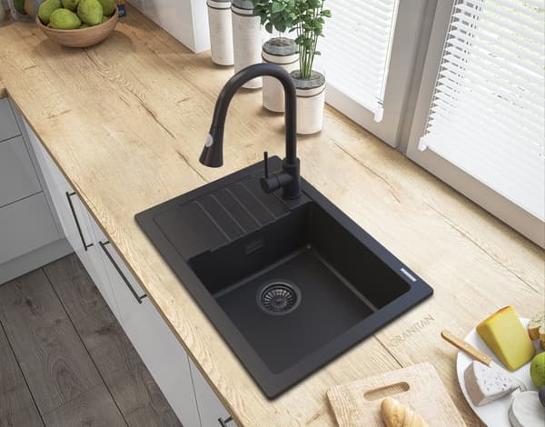 SVART GRANITVASK ARGOS + BATTERI SNAKE + SIPHON