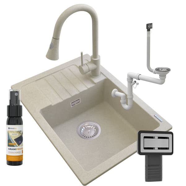 GRANITDISK beige ARGOS + BLANDARE SNAKE + SIPHON