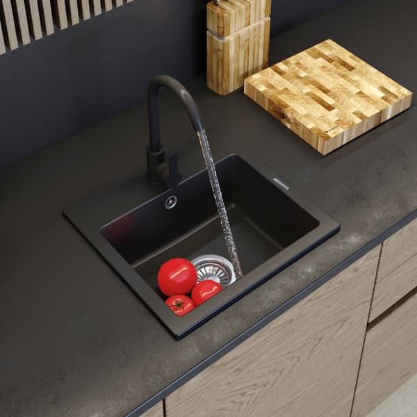 SVART GRANITDISK KÖKSKRAN KORG SIPHON KROM GRANITAN TEOR